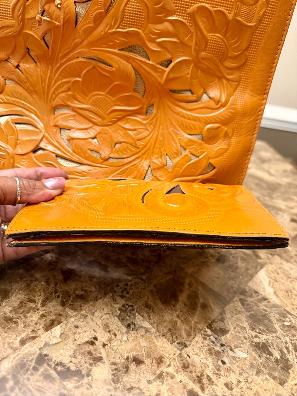 Patricia Nash Hand-Tooled Floral Leather Tote and Wallet - Caramel Brown - Picture 4 of 15